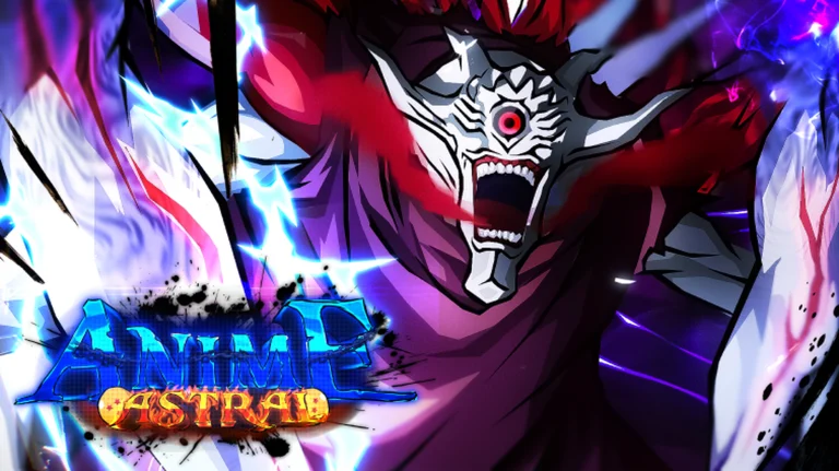 Arte promocional de Anime Astral Simulator com guerreiro mascarado e efeitos de raios coloridos