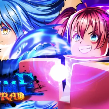 Arte oficial de Anime Astral Simulator com dois personagens de anime e efeitos de energia