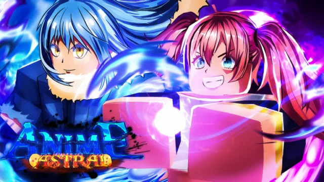 Arte oficial de Anime Astral Simulator com dois personagens de anime e efeitos de energia