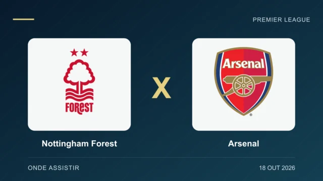 Escudos de Nottingham Forest e Arsenal, separados por um X.