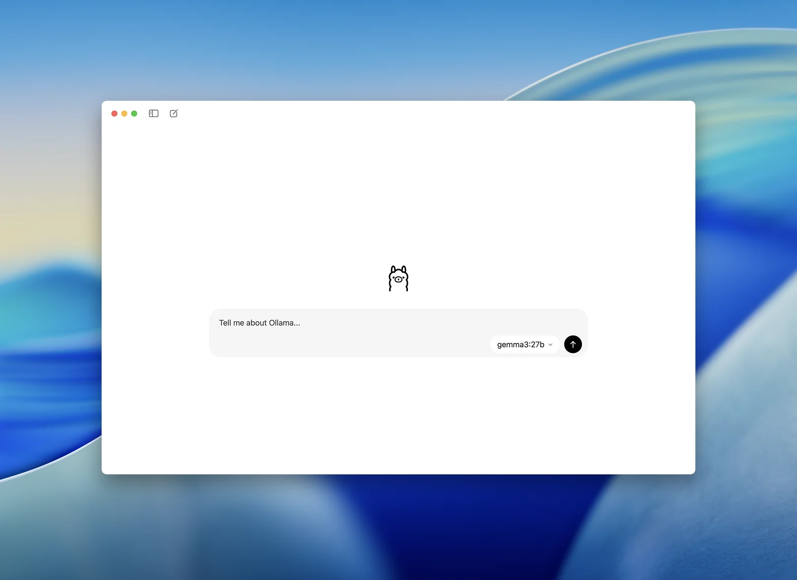 Interface gráfica oficial do Ollama com campo de conversa e seletor do modelo de inteligência artificial