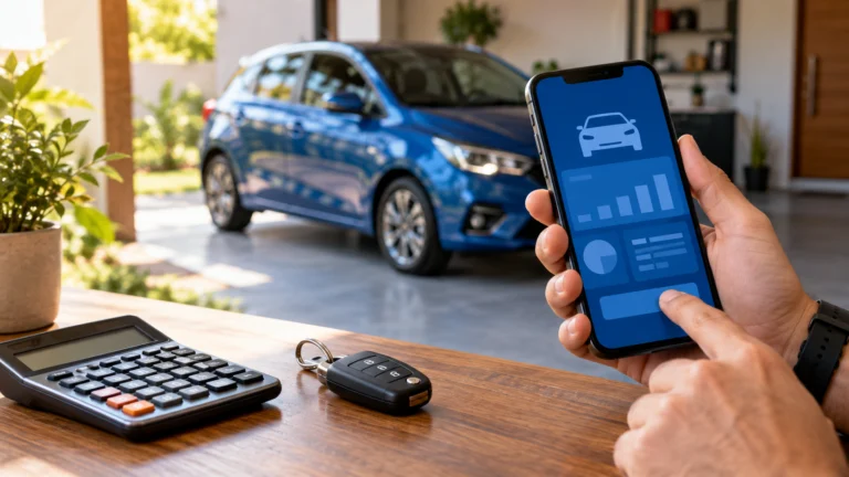 Chave de carro ao lado de calculadora e caderno para planejamento do IPVA