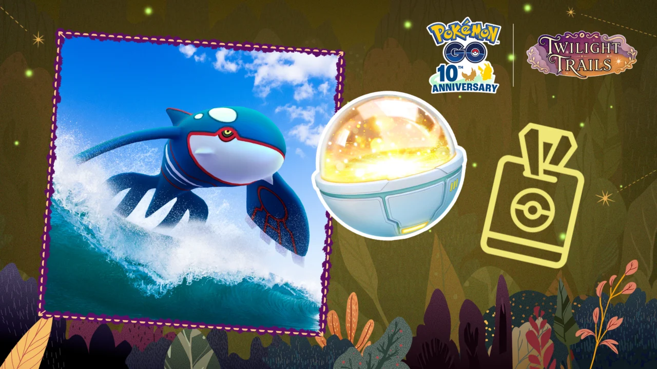 Kyogre em arte oficial do Passe GO de outubro de 2026