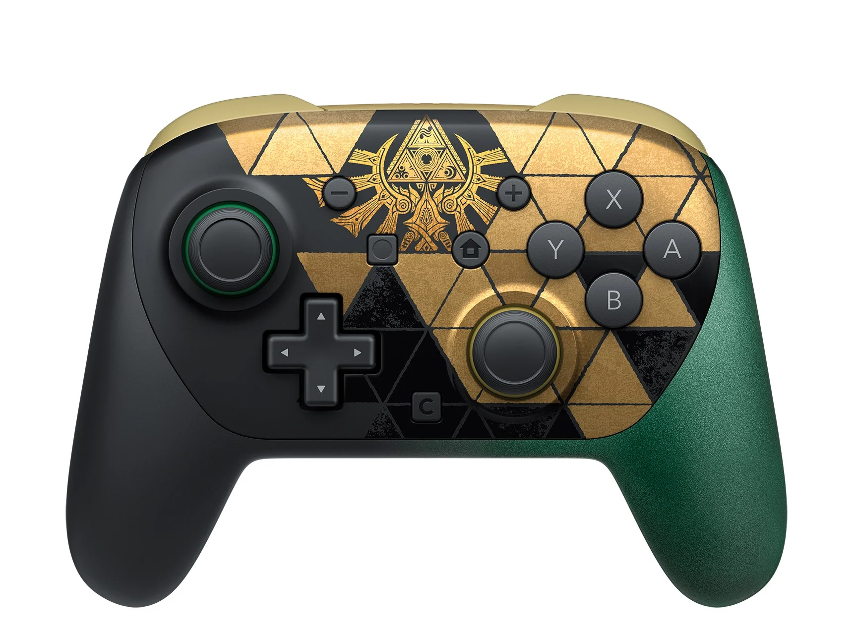 Controle Nintendo Switch 2 Pro Controller de Zelda com acabamento verde, preto e dourado