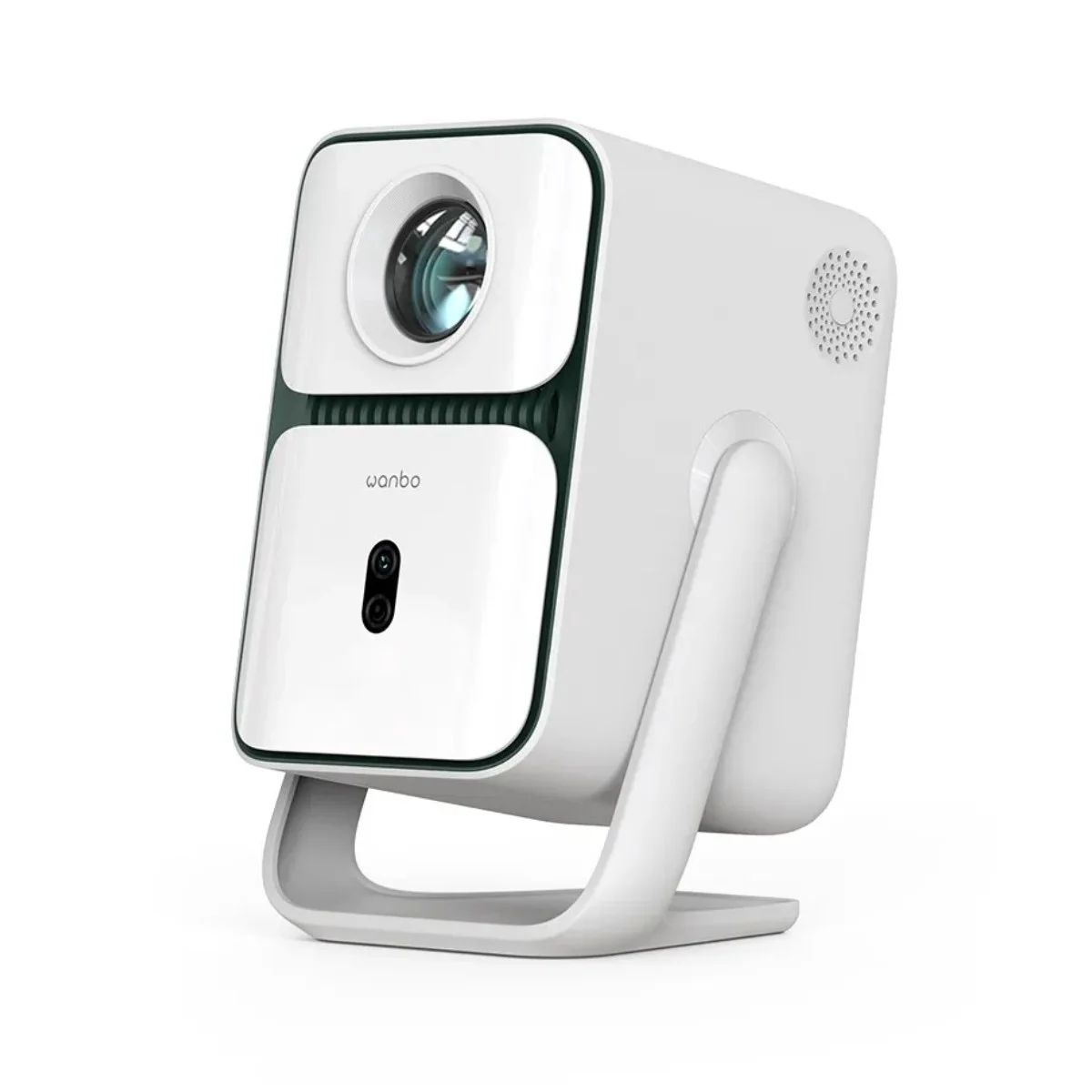 Projetor Wanbo T2 Ultra branco sobre suporte giratório