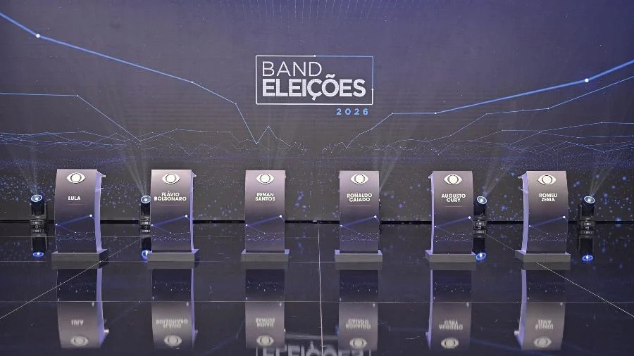 Estúdio da Band preparado para debate presidencial das Eleições 2026