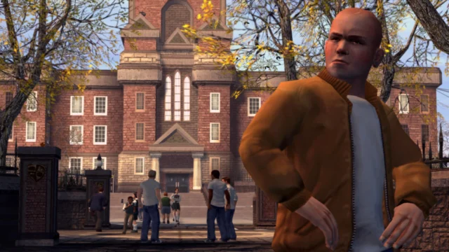 Jimmy Hopkins diante da Bullworth Academy em Bully