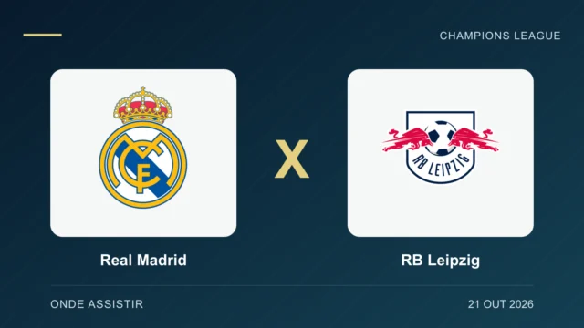 Escudos de Real Madrid e RB Leipzig, separados por um X.