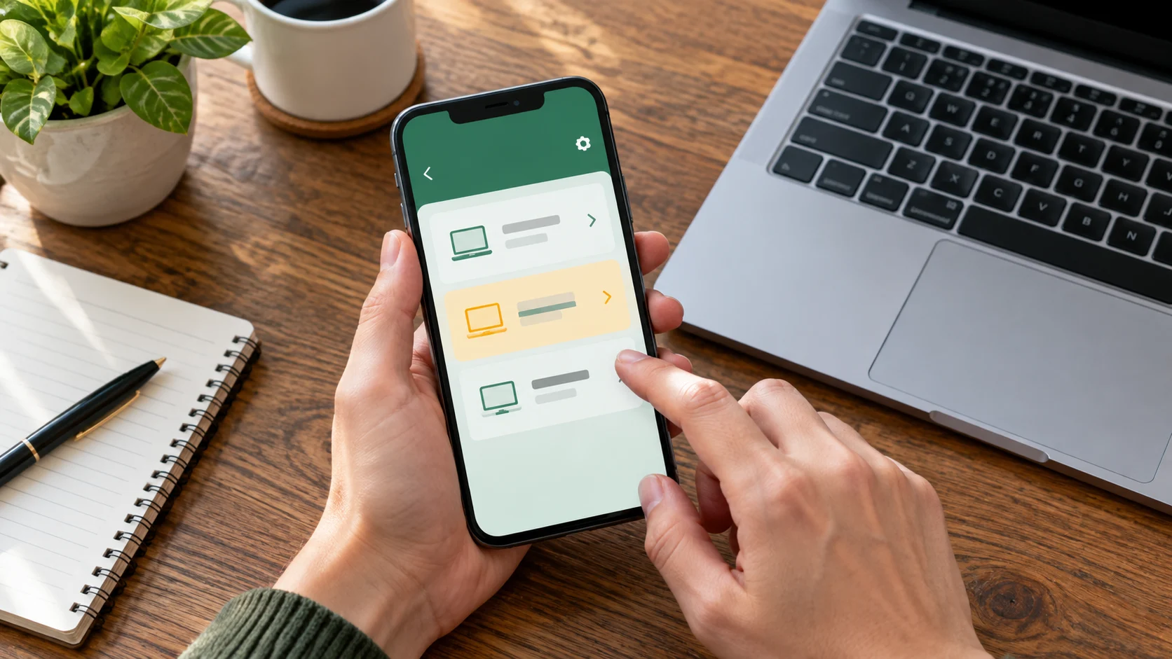 Pessoa revisa uma lista ilustrativa de sessões e dispositivos conectados no celular