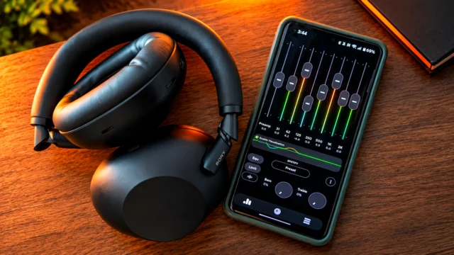 Ilustração de fone de ouvido bluetooth e celular