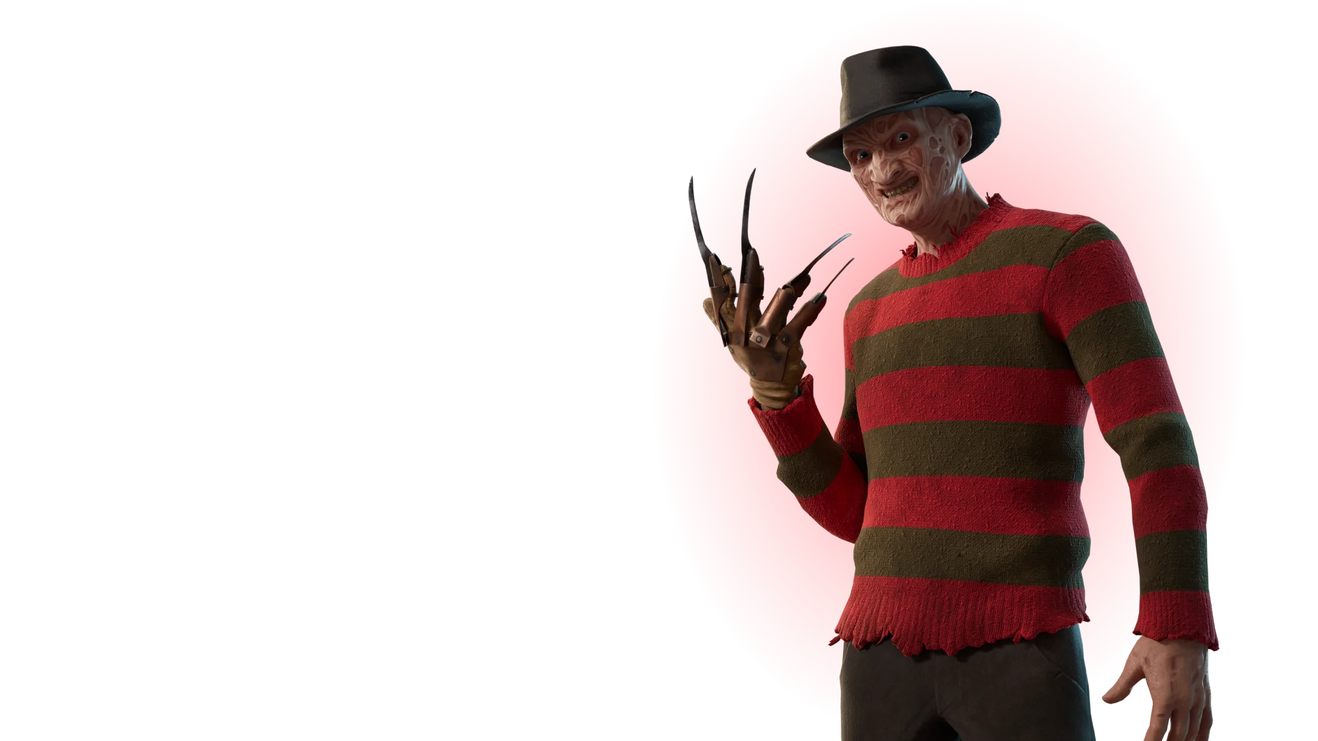 Freddy Krueger aparece no Fortnite com chapéu escuro, suéter vermelho e verde e luva com lâminas