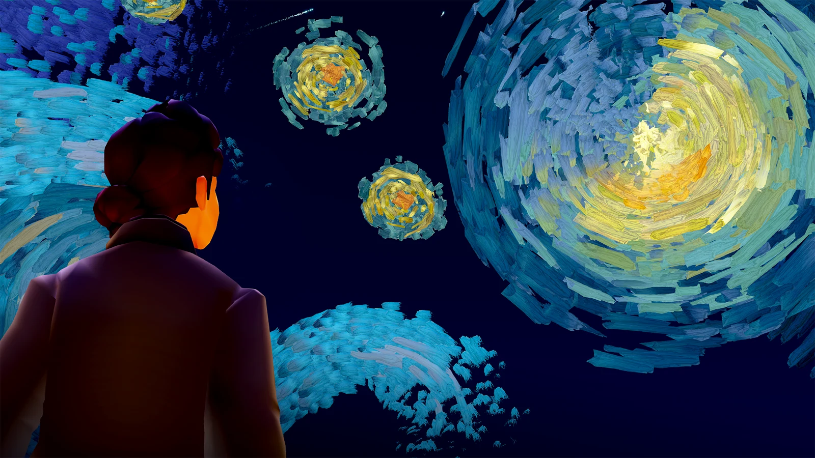 Personagem diante de um cenário luminoso em Sky Filhos da Luz
