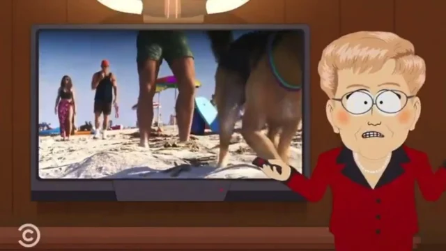 South Park mostra uma televisão exibindo a praia de Vice City em gameplay de GTA 6