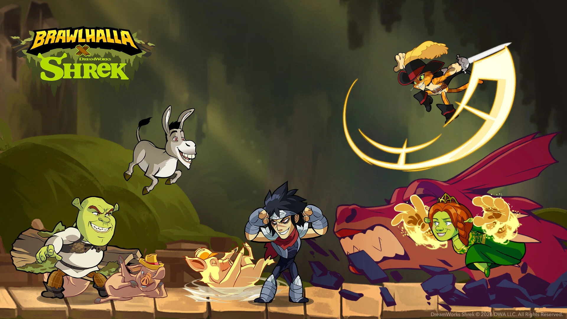 Personagens lutam numa arena de Brawlhalla, jogo gratuito para PC