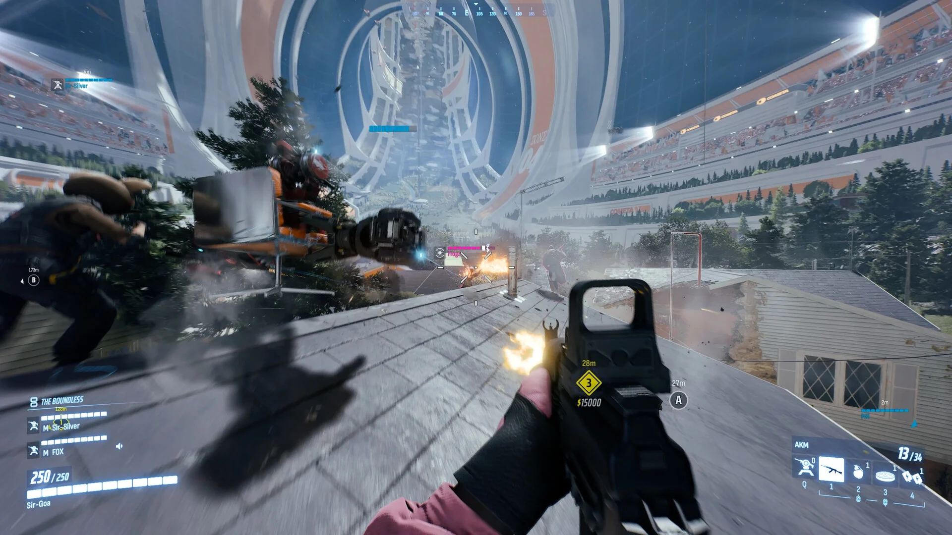 Arena do jogo THE FINALS em captura de gameplay oficial com ambiente de confronto.