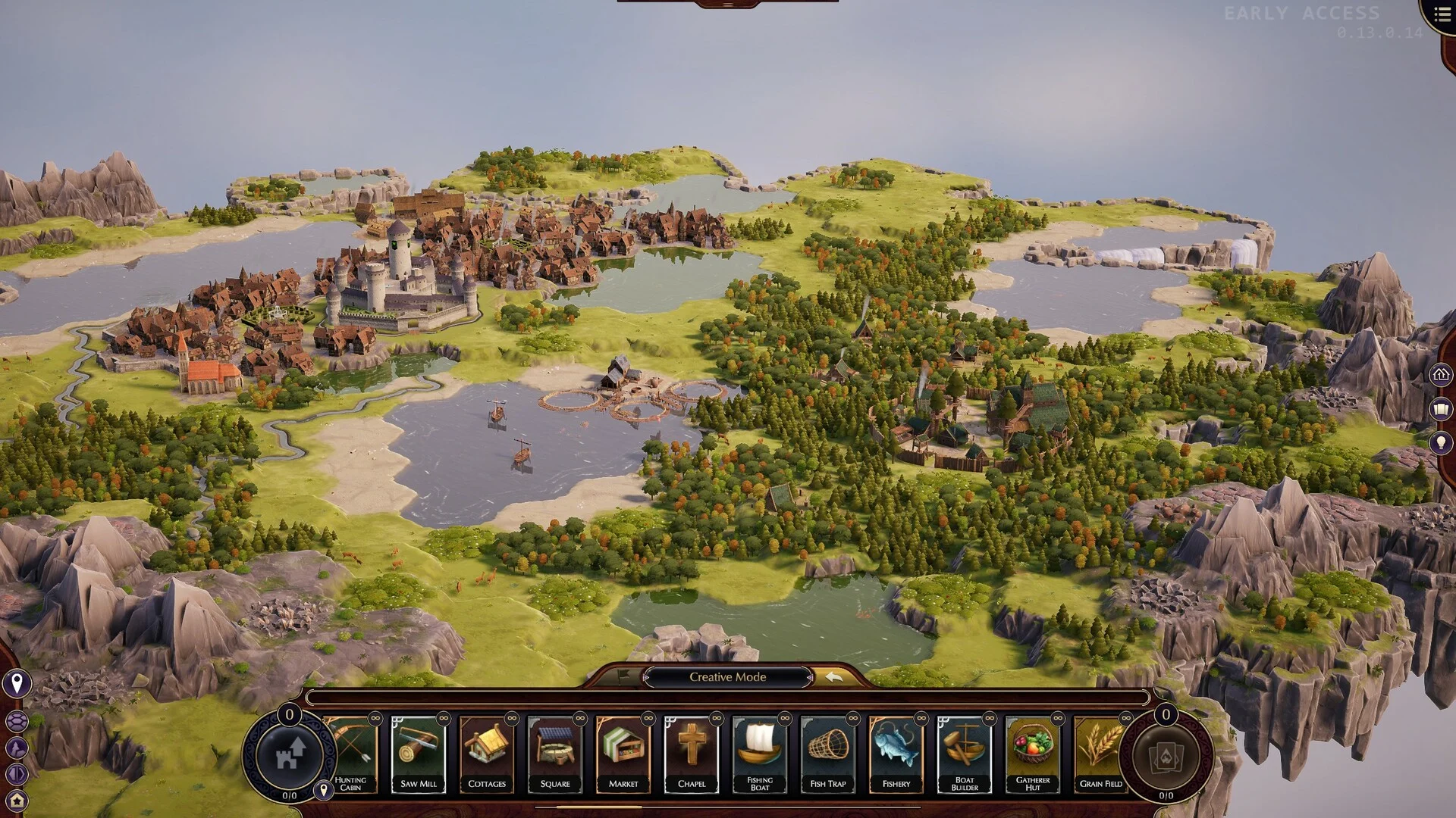 Cenário com ilha flutuante e construções medievais do jogo TerraScape, gratuito na Epic Games Store em outubro de 2026