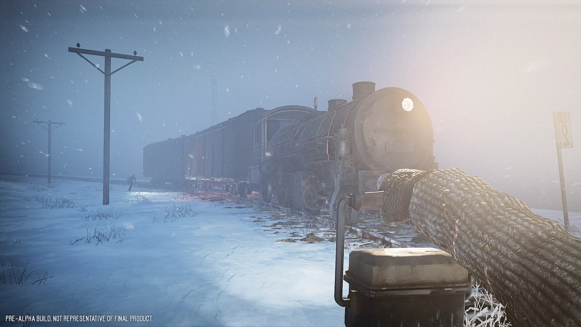 Locomotiva de Frostrail em uma paisagem coberta de neve