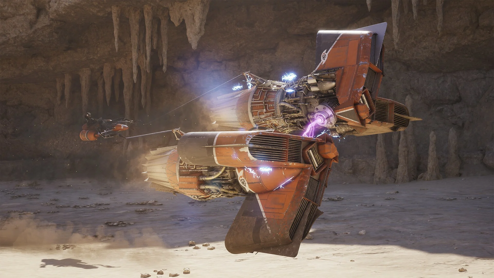 Veículos disputam uma corrida em Star Wars Galactic Racer durante a campanha