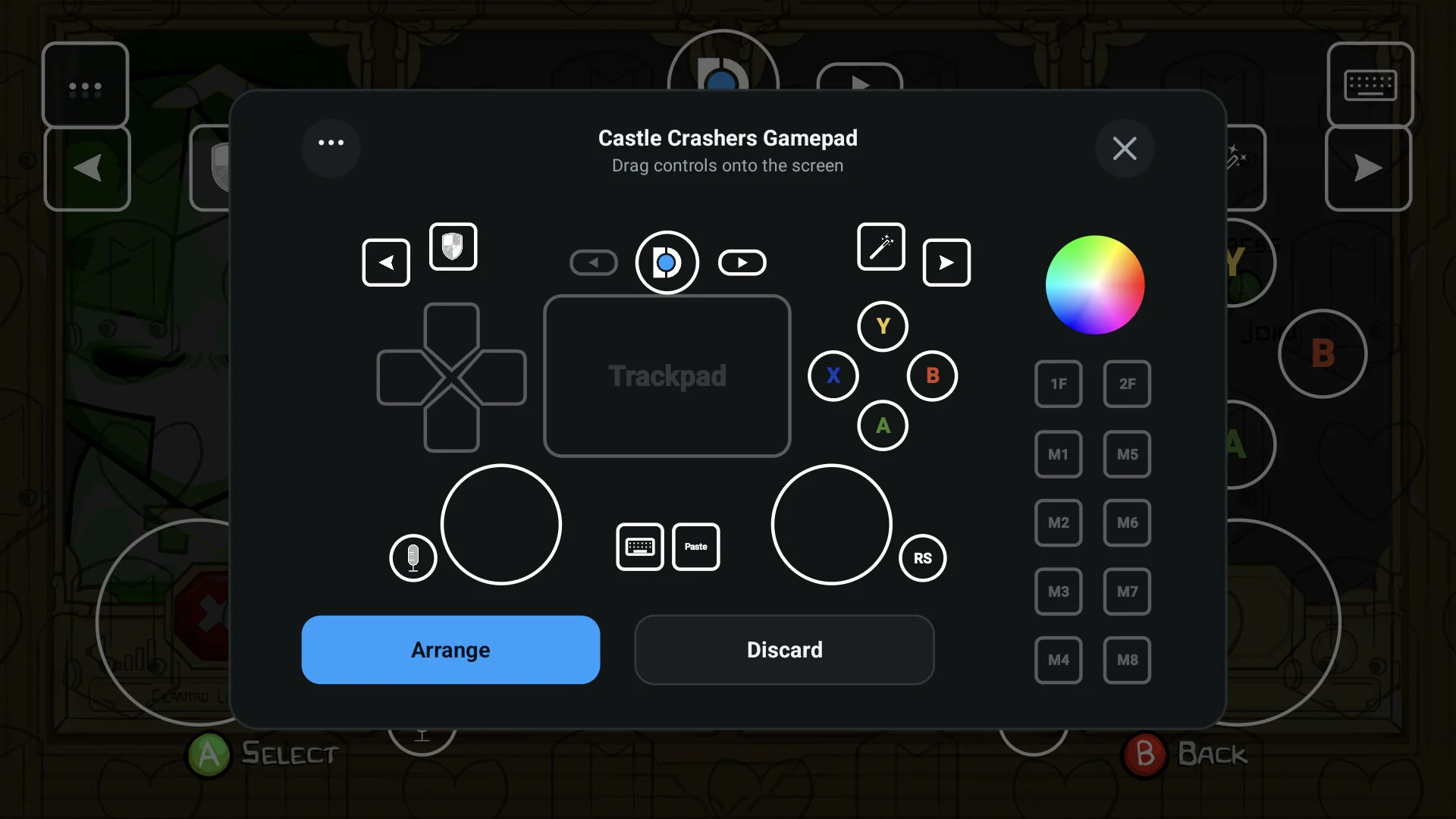 Editor de controles virtuais do Steam Input para Castle Crashers no DroidDeck