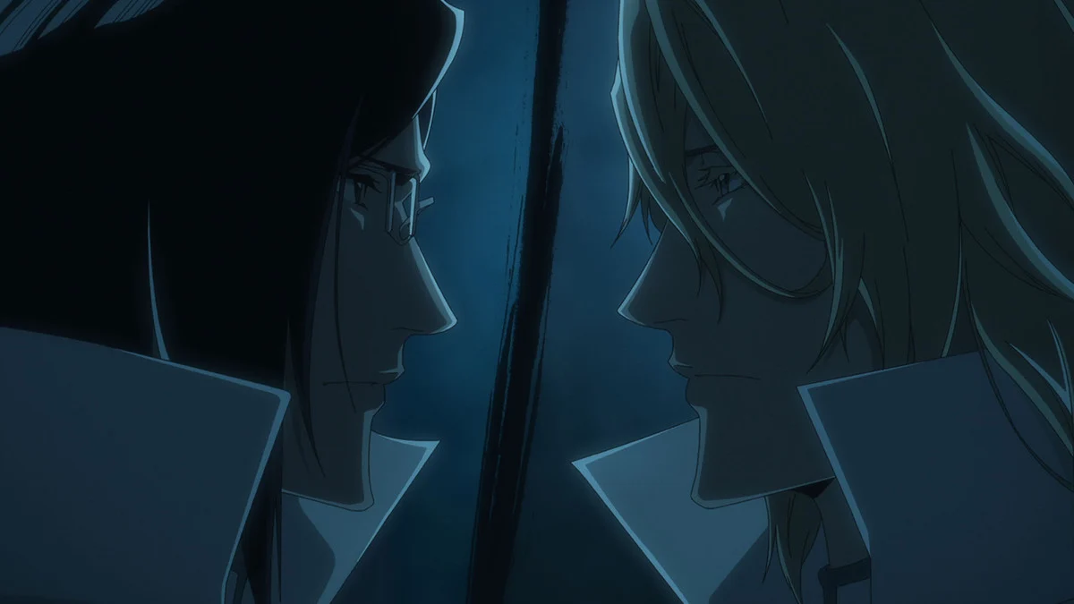 Uryu Ishida e Jugram Haschwalth se encaram em uma cena de Bleach: Thousand-Year Blood War.