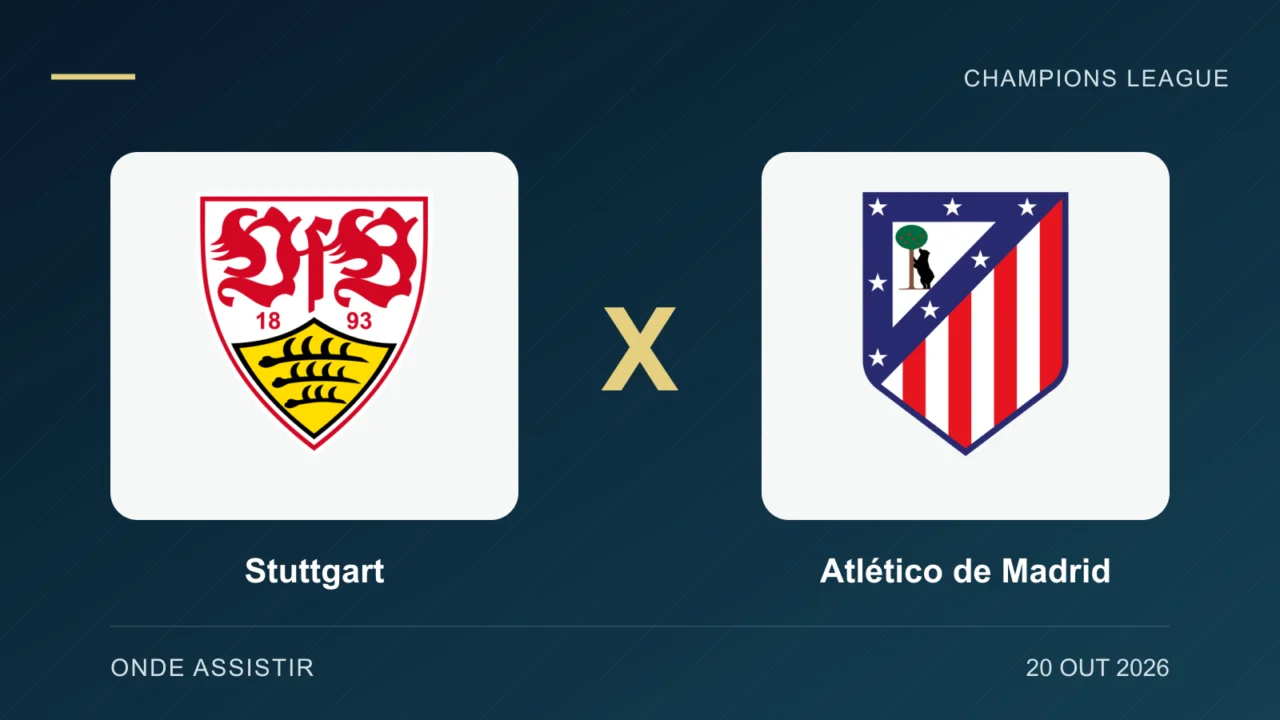 Escudos de Stuttgart e Atlético de Madrid, separados por um X.