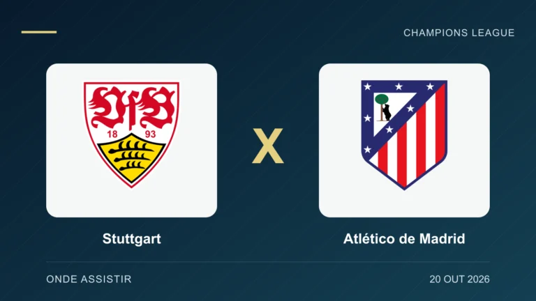 Escudos de Stuttgart e Atlético de Madrid, separados por um X.