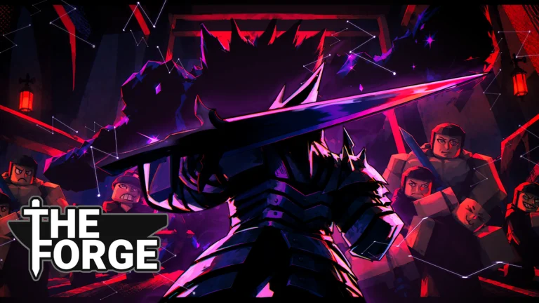 Arte oficial de The Forge com personagem armado diante de outros lutadores