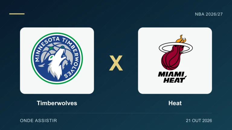 Escudos de Timberwolves e Heat, separados por um X.