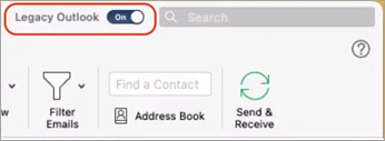 Opção para mudar do Outlook legado para a versão atual no Mac