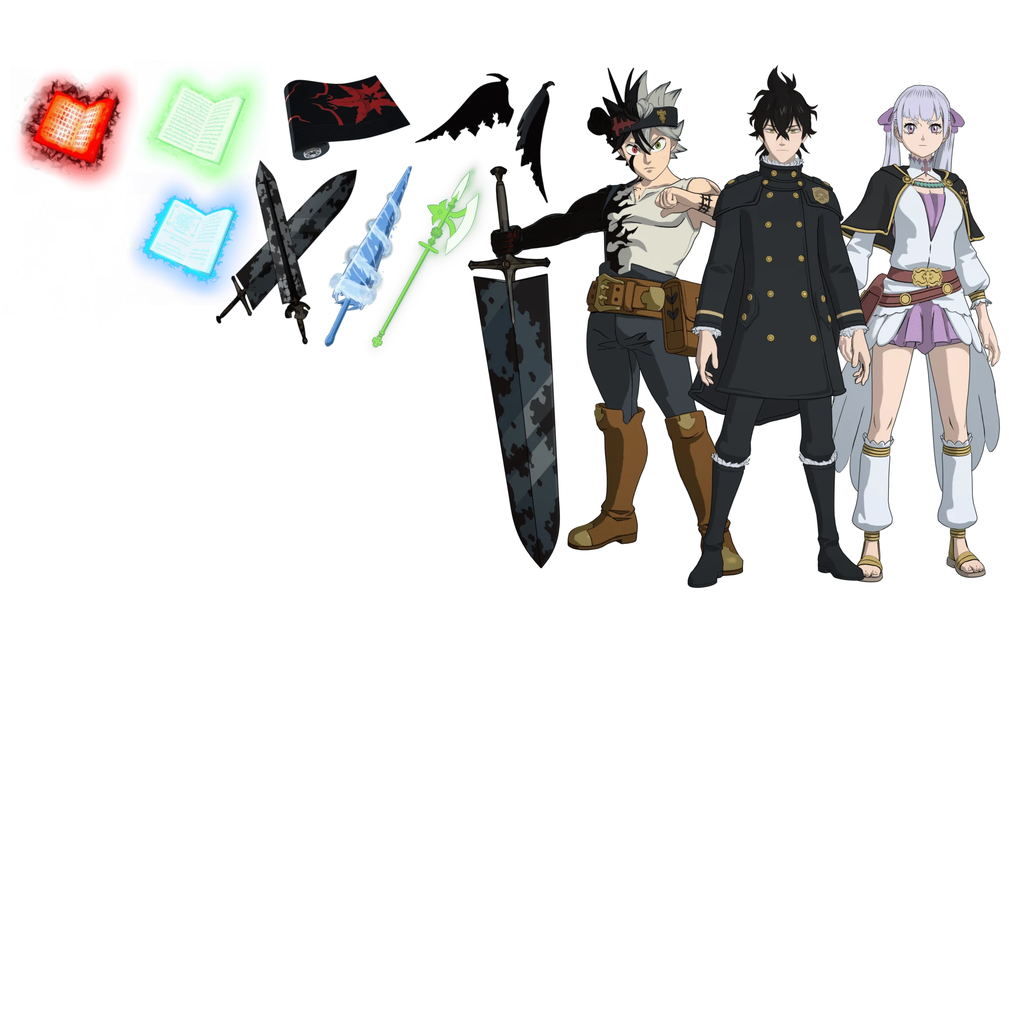 Cosméticos de Asta, Noelle e Yuno no Pacotão Black Clover do Fortnite
