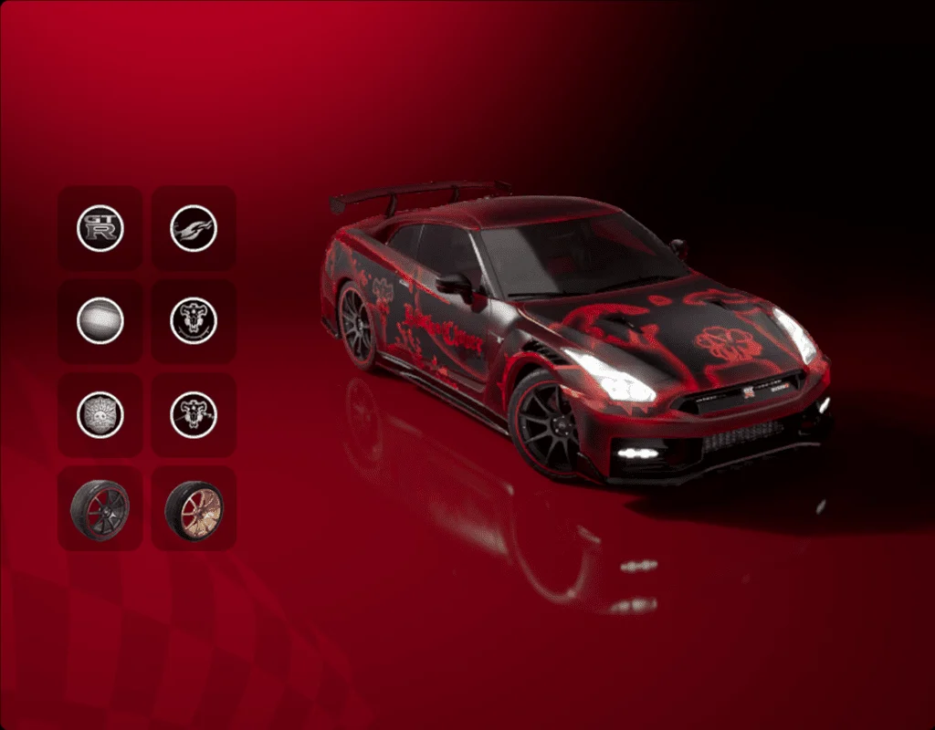Nissan GT-R NISMO e itens do pacote Black Clover no Fortnite