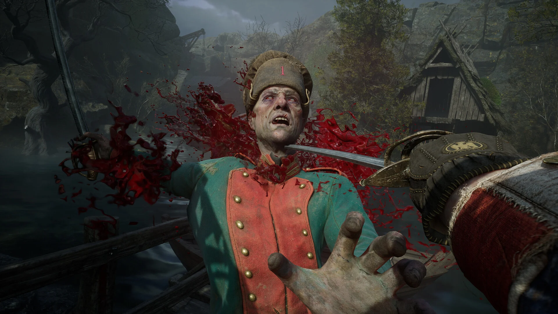 William executa um ataque de espada de perto contra um soldado em Valor Mortis