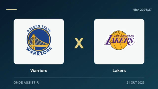 Escudos de Warriors e Lakers, separados por um X.