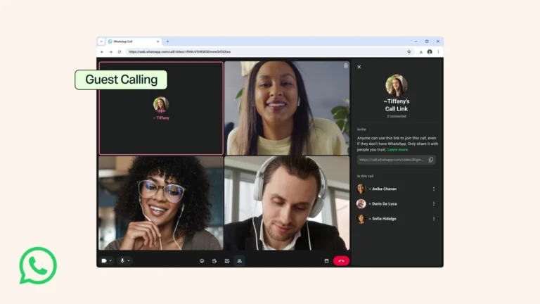 Interface de convidados do WhatsApp mostra entrada em chamada pelo navegador do computador