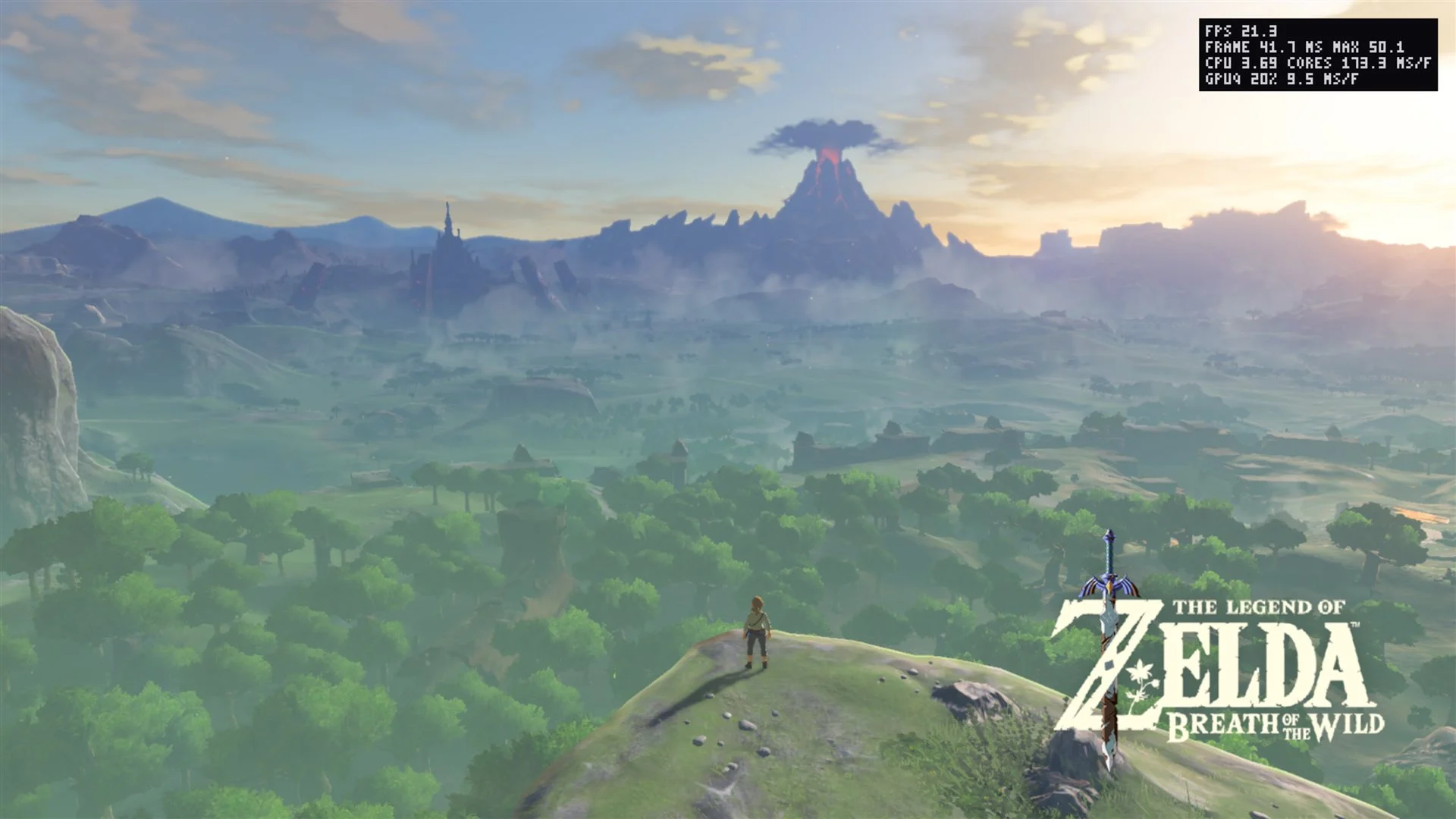 The Legend of Zelda Breath of the Wild executado no Xbox Series X com contador próximo de 21 FPS