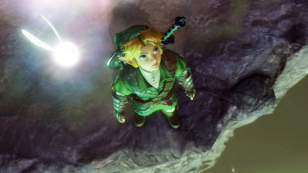 Link observa o cenário ao lado de Navi em The Legend of Zelda Ocarina of Time para Nintendo Switch 2